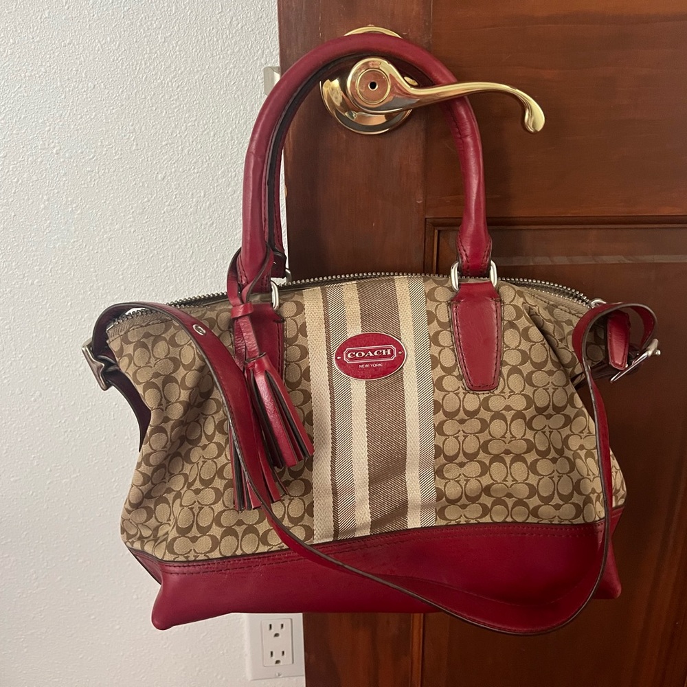 Coach Red and Tan Satchel with Elegant Design